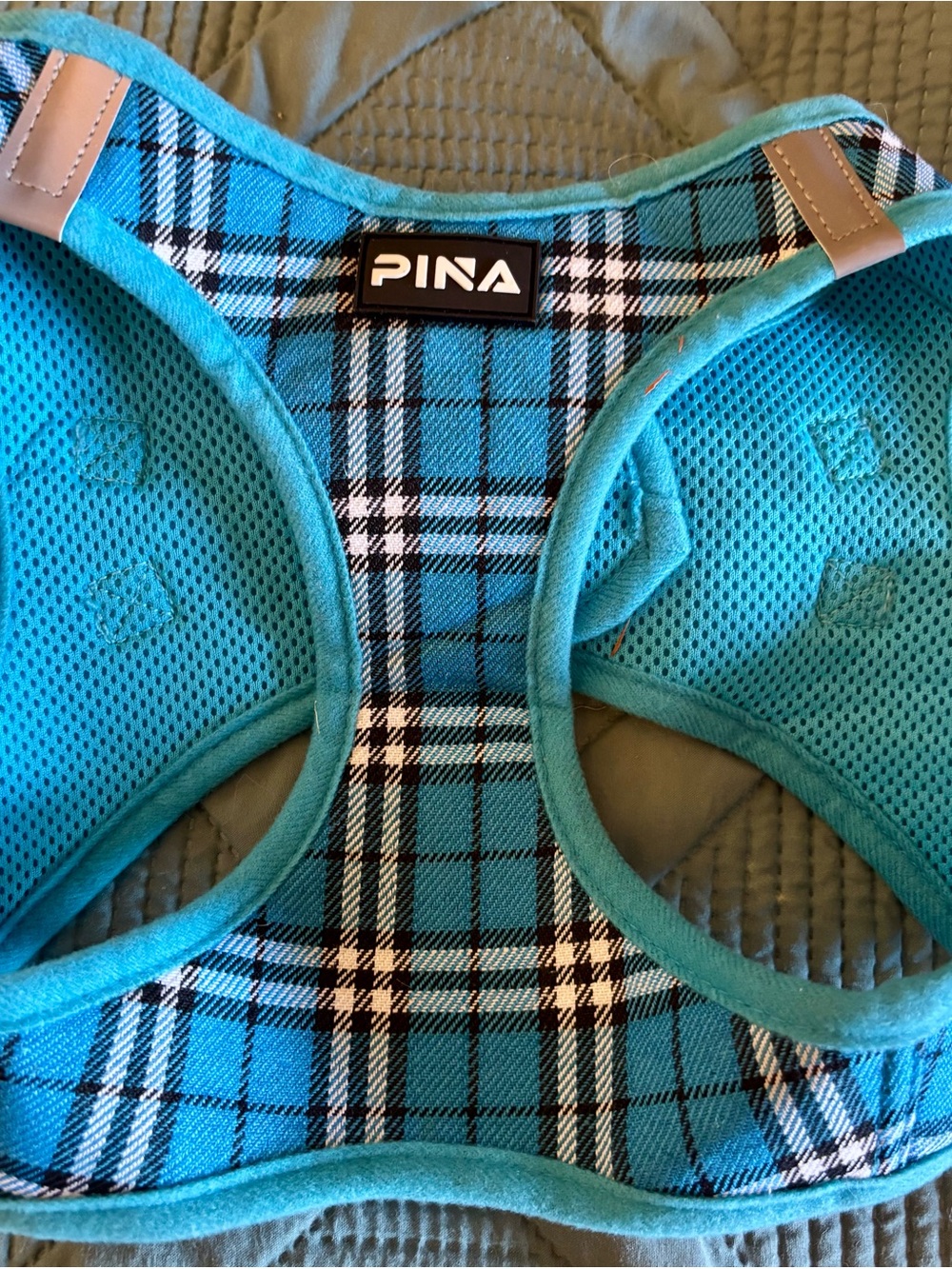 Ina Turquoise Plaid Small Pet Harness